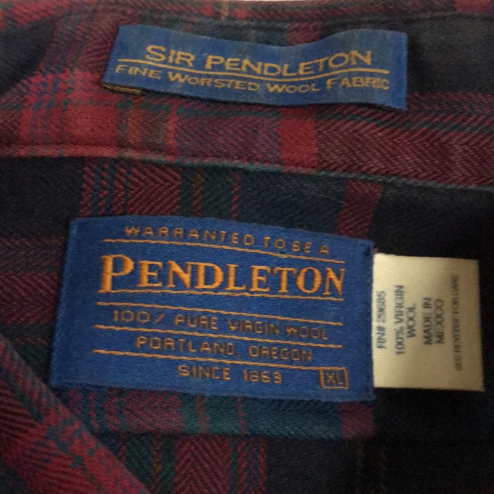 Sir Pendleton pure virgin wool button up shirt men’s XL plaid blue red•FLAW - Picture 5 of 12